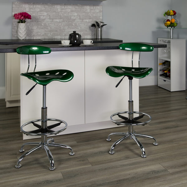 Lowest Price Vibrant Green and Chrome Drafting Stool with Tractor Seat