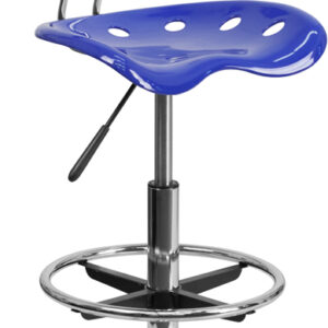 Wholesale Vibrant Nautical Blue and Chrome Drafting Stool with Tractor Seat