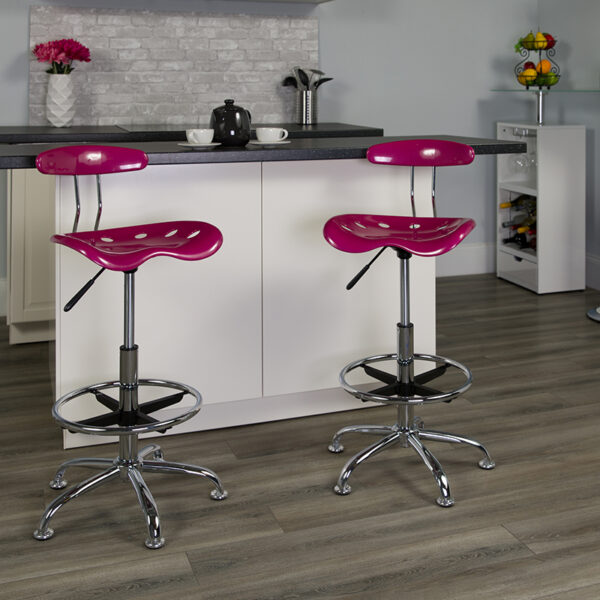 Lowest Price Vibrant Pink and Chrome Drafting Stool with Tractor Seat