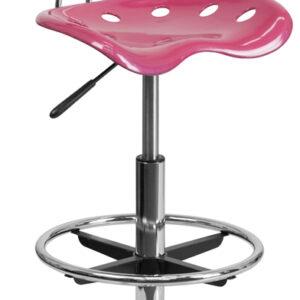 Wholesale Vibrant Pink and Chrome Drafting Stool with Tractor Seat