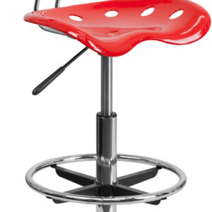 Wholesale Vibrant Red and Chrome Drafting Stool with Tractor Seat