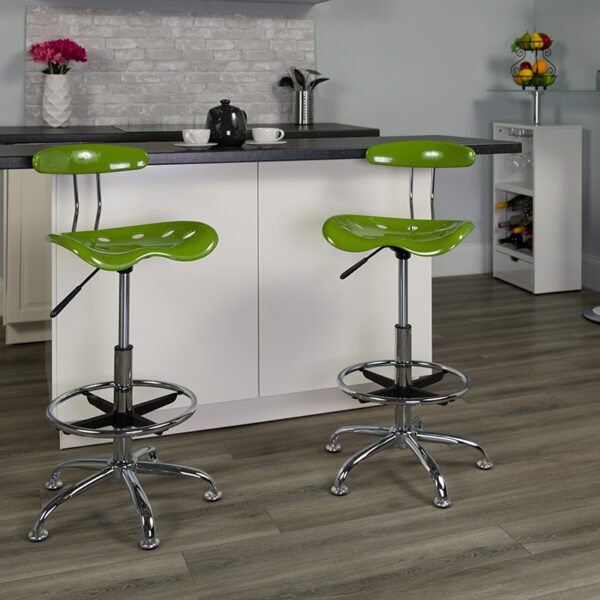 Lowest Price Vibrant Spicy Lime and Chrome Drafting Stool with Tractor Seat