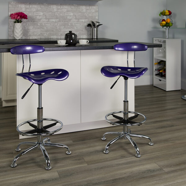 Lowest Price Vibrant Violet and Chrome Drafting Stool with Tractor Seat