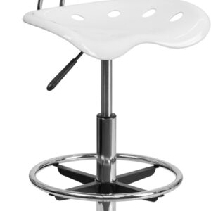 Wholesale Vibrant White and Chrome Drafting Stool with Tractor Seat