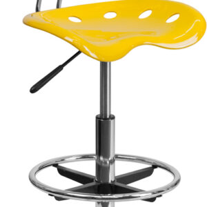 Wholesale Vibrant Yellow and Chrome Drafting Stool with Tractor Seat