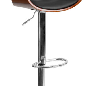 Wholesale Walnut Bentwood Adjustable Height Barstool with Black Vinyl Seat