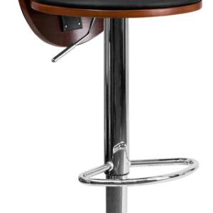 Wholesale Walnut Bentwood Adjustable Height Barstool with Cutout Extended Back and Black Vinyl Seat