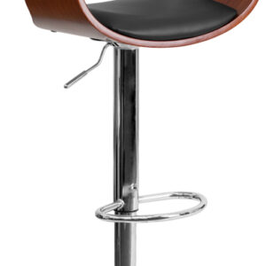 Wholesale Walnut Bentwood Adjustable Height Barstool with Cutout Padded Back and Black Vinyl Seat