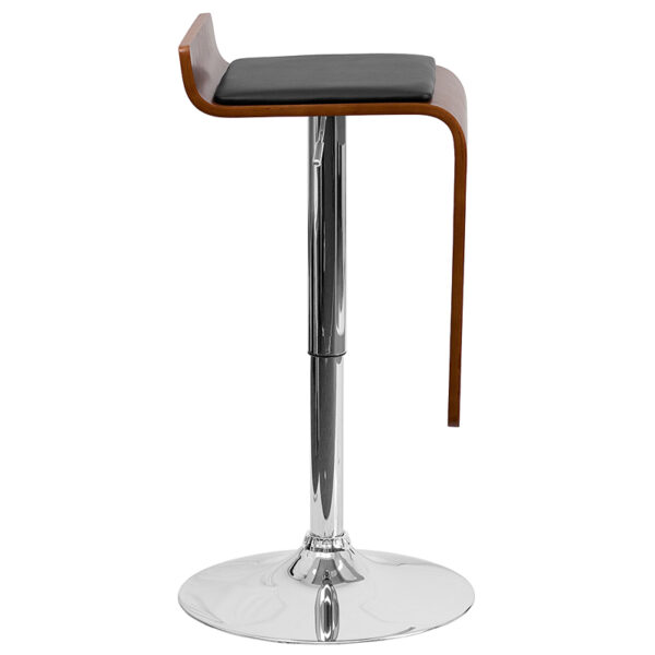Lowest Price Walnut Bentwood Adjustable Height Barstool with Drop Frame and Black Vinyl Seat