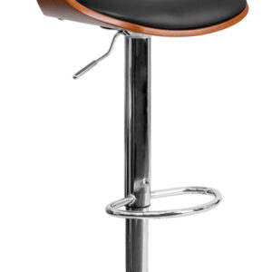 Wholesale Walnut Bentwood Adjustable Height Barstool with Upholstered Wrap Style Arms and Black Vinyl Seat