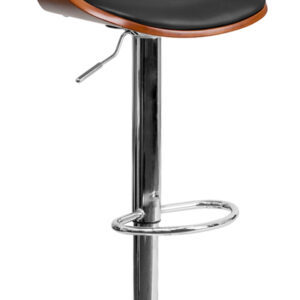 Wholesale Walnut Bentwood Adjustable Height Barstool with Wrap Style Arms and Black Vinyl Seat