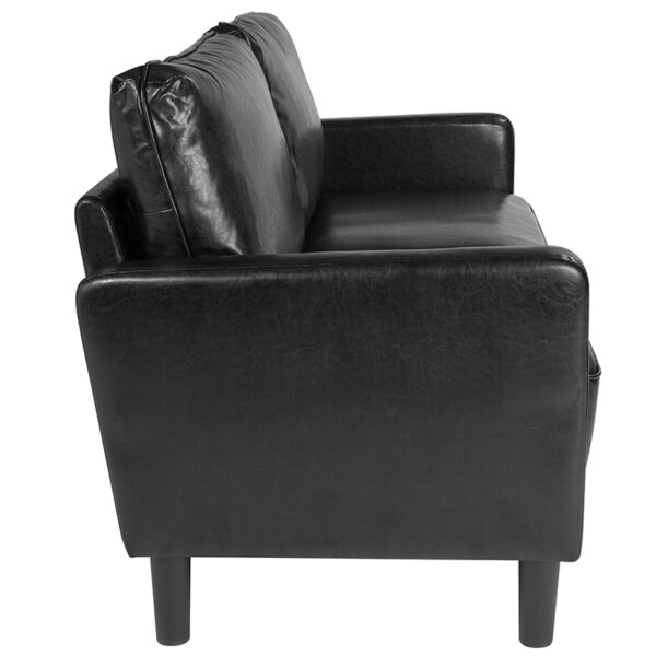 Lowest Price Washington Park Upholstered Sofa in Black Leather