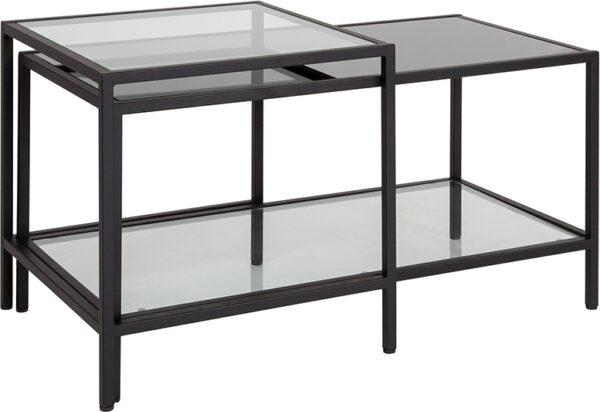 Wholesale Westerly Multi-Tiered Glass Coffee Table with Black Metal Frame