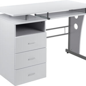 Wholesale White Desk with Three Drawer Pedestal and Pull-Out Keyboard Tray
