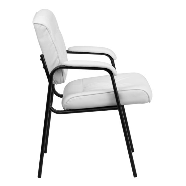 Lowest Price White Leather Executive Side Reception Chair with Black Metal Frame