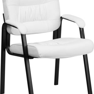 Wholesale White Leather Executive Side Reception Chair with Black Metal Frame