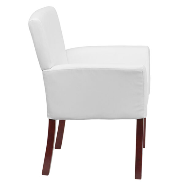 Lowest Price White Leather Executive Side Reception Chair with Mahogany Legs