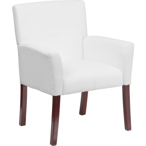 Wholesale White Leather Executive Side Reception Chair with Mahogany Legs