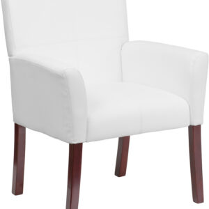 Wholesale White Leather Executive Side Reception Chair with Mahogany Legs