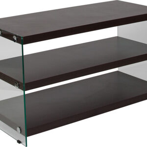 Wholesale Wynwood Collection Dark Ash Wood Grain Finish TV Stand with Shelves and Glass Frame
