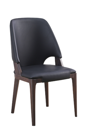 Wood Grain Aluminum Frame Indoor Chair w/ Black Vinyl Back & Seat