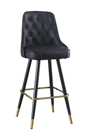 Button Tufted, Metal Barstool with Black Vinyl Seat for Indoor Use