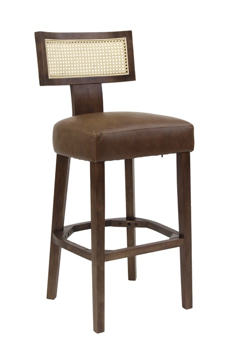 Indoor Rubberwood Barstool with Woven Cane Back