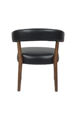 Contemporary Oak Wood Chair with Curved Backrest and Black Upholstered Seat for Indoor use - Image 3