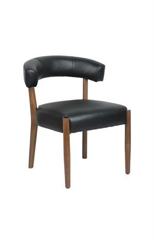 Contemporary  Oak Wood Chair with Curved Backrest and Black Upholstered Seat for Indoor use