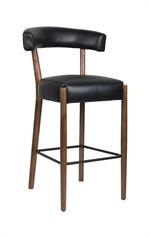Contemporary Oak Wood Chair with Curved Backrest and Black Upholstered Seat for Indoor use - Image 6