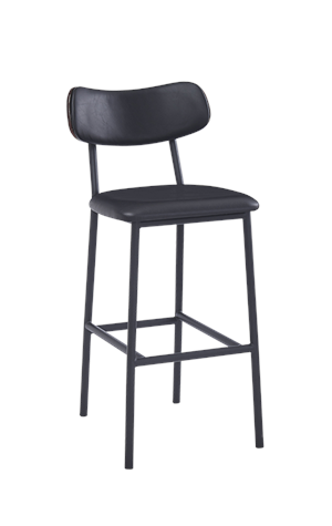 Black Metal Barstool w/ Black Vinyl Back & Seat for Indoor Use