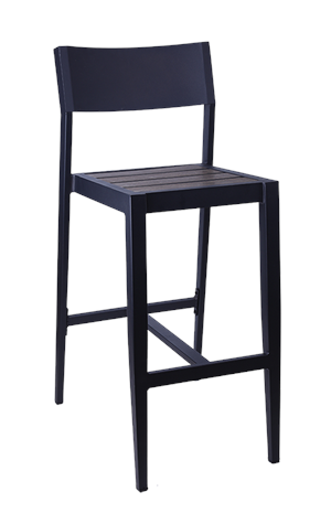 Aluminum Barstool with Imitation Teak Slats Seat in Dark Brown for Outdoor Use