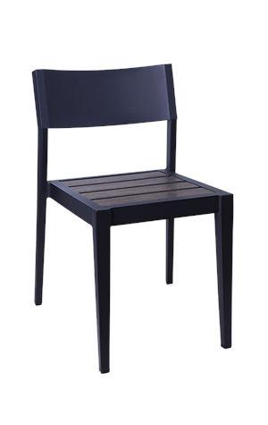 Aluminum Chair with Imitation Teak Slats Seat in Dark Brown for Outdoor Use