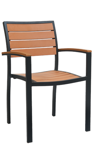 Black Aluminum Armchair with Imitation Teak Slats