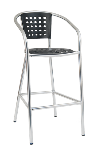 Aluminum Barstool with Black Resin Seat & Back