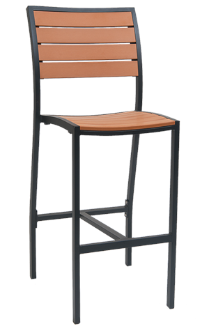 Black Aluminum Bar stool with Imitation Teak Slats