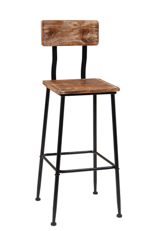 Black Metal Barstool with Pine Wood Back & Seat