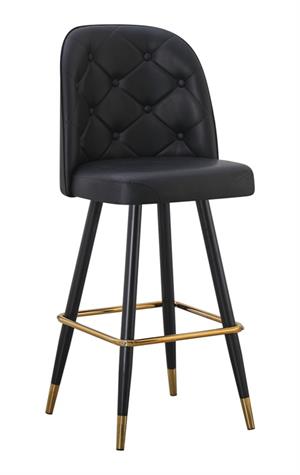 Swivel Metal Barstool with Black Tufted Seat and Black Frame with Gold Footrest  for Indoor Use