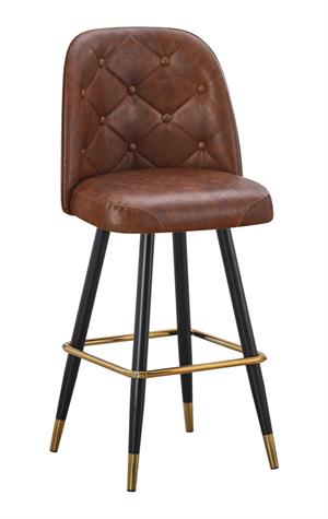 Swivel Metal Barstool with Brown Tufted Seat and Black Frame with Gold Footrest  for Indoor Use