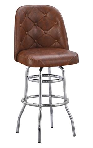 Swivel Metal Barstool with Brown Tufted  Seat and Chrome Frame for Indoor Use