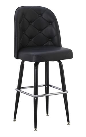 Swivel Metal Barstool with Black Tufted Seat and Black Square Frame with Chrome Footrest for Indoor Use