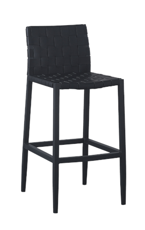 Metal Bar Stool w/ Vinyl Woven Seat & Back in Black
