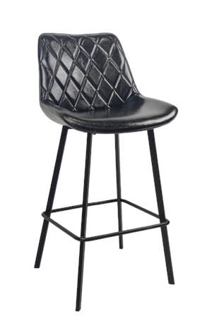 Metal Bar Stool w/ Diamond Stitched Vinyl Seat in Black