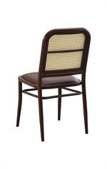 Indoor Metal Chair in Wood Grain Finish w/ Poly Woven Back & Brown Vinyl Seat - Image 3