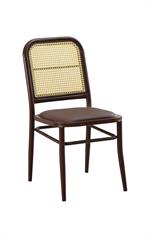 Indoor Metal Chair in Wood Grain Finish w/ Poly Woven Back & Brown Vinyl Seat - Image 2