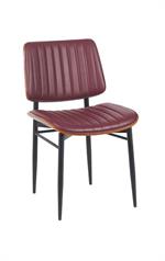 Indoor Mid-Century Modern Metal Chair with Burgundy Vinyl Seat & Back - Image 2