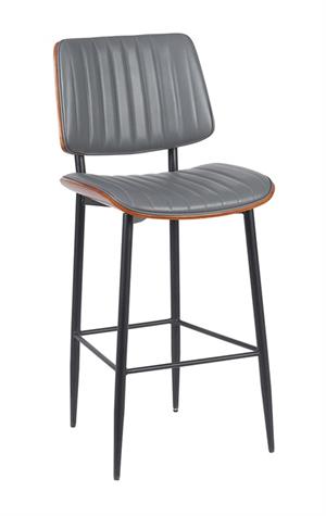 Indoor Mid-Century Modern Metal Barstool with Gray Vinyl Seat & Back