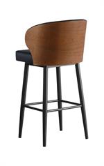Indoor Black Steel Barstool with Wood Grain Back and Vinyl Upholstery - Image 3