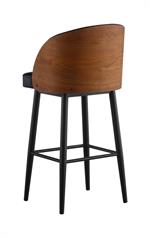 Indoor Steel Barstool with Black Vinyl Seat & Curved Veneer Wood Back - Image 3