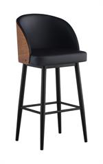 Indoor Steel Barstool with Black Vinyl Seat & Curved Veneer Wood Back - Image 2